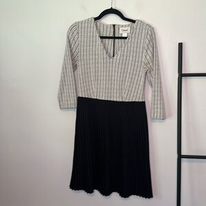 Ganni (Anthropologie) Cream Jacquard Jersey W/ Black Pleated Skirt Dress